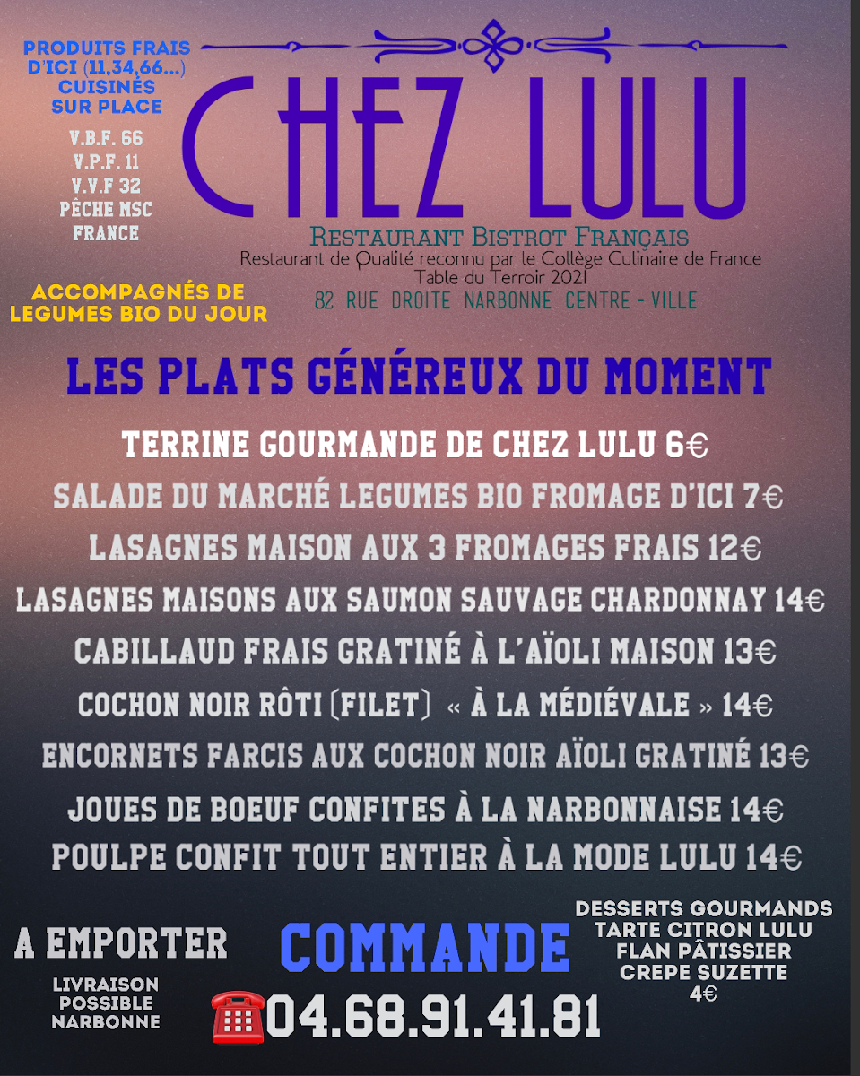 Chez Lulu Menu - Image 1
